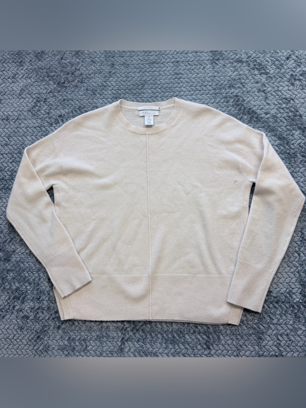 Nordstrom Signature 100% Cashmere Crewneck Sweater in Beige Size Medium